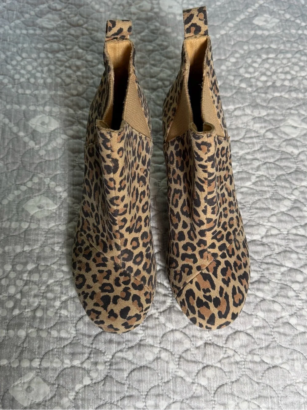 Toms Leopard Print Wedge Booties, women’s size 7.5.